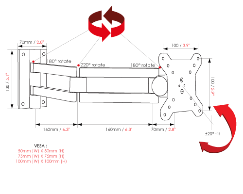 Pro action cantilever bracket (A35BLK)