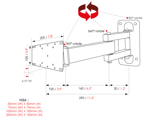 Multi-functional single arm cantilever bracket version 4 (A37CSLV) 21 inches Corner TV Brackets