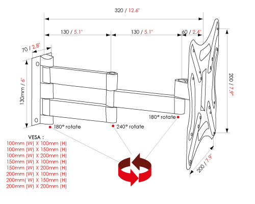 Multi-functional single arm cantilever bracket version 3 (A38SLV) 32 inches LE-32S7BDXIXEU