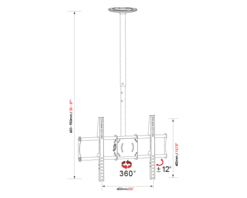 Ultimate Rotating Ceiling Bracket - Tilting (C449CBLK) 61 inches ASC